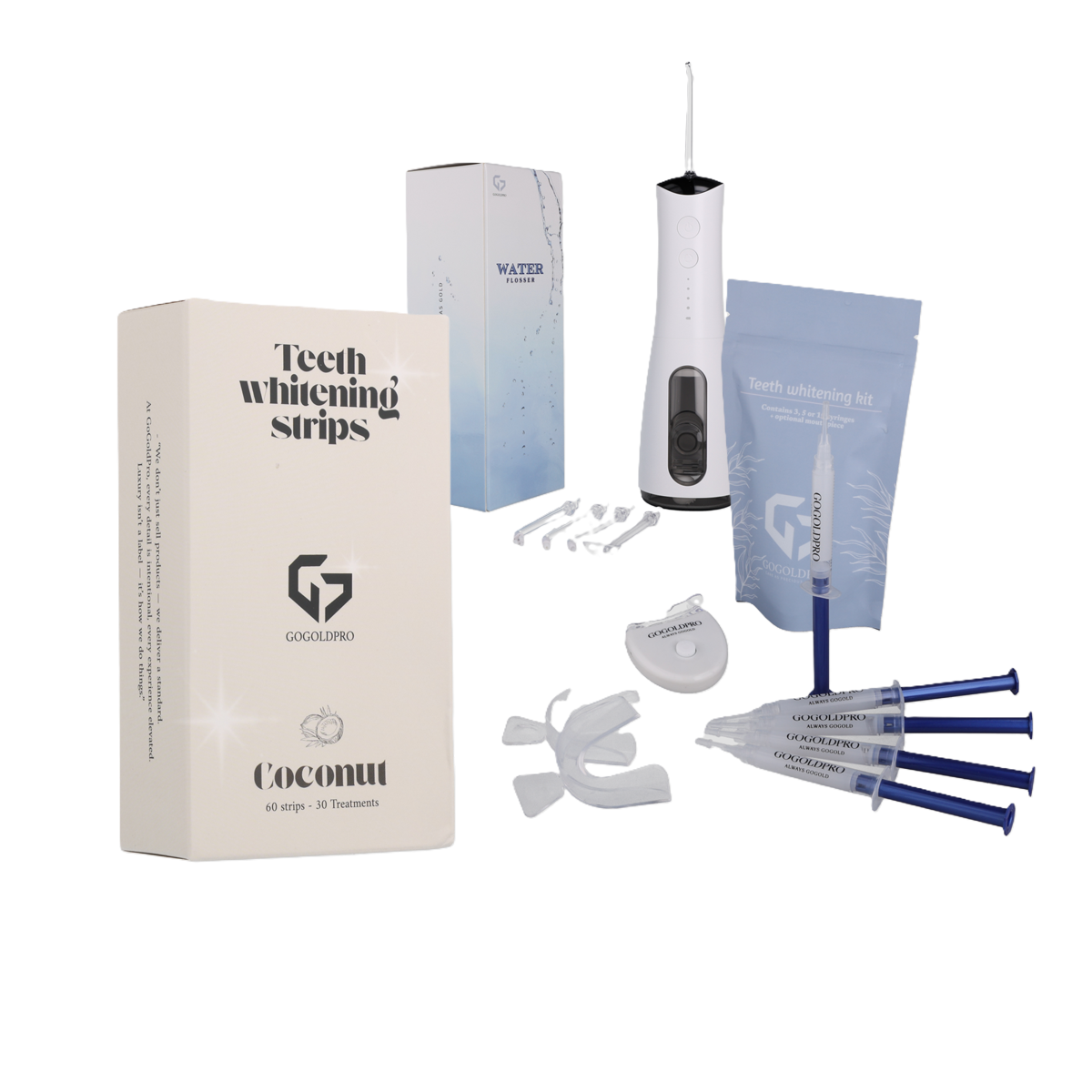 Zestaw do pielęgnacji zębów – irygator + zestaw do wybielania zębów + paski wybielające