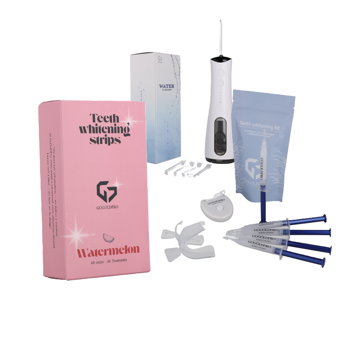 Zestaw do pielęgnacji zębów – irygator + zestaw do wybielania zębów + paski wybielające